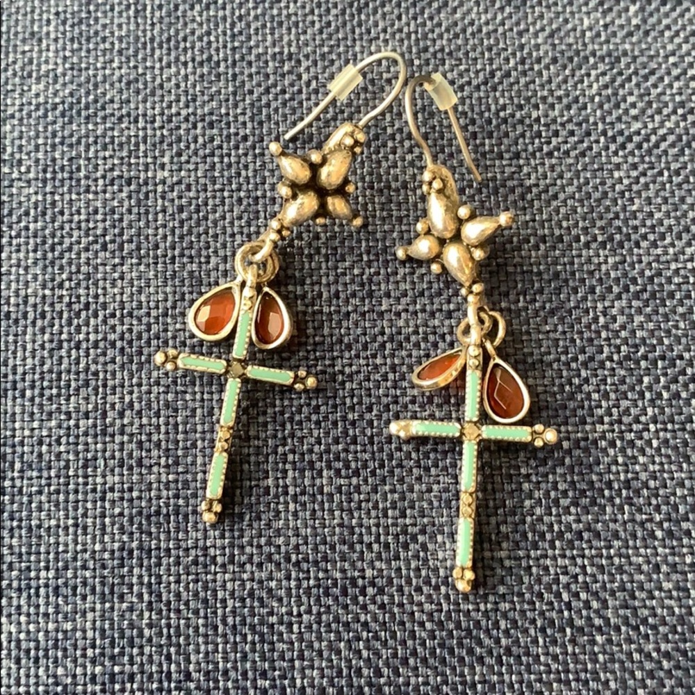 Lucky Brand Blue and Silver Cross Earrings